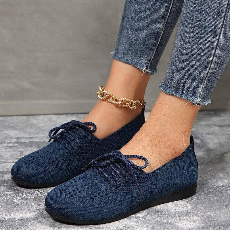 Lace-up Flats Women Fashion Breathable Lazy Shoes-Blue-5