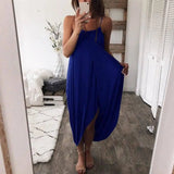 Ladies Casual Solid Color Fashion Dress Sling Skirt-Blue-4