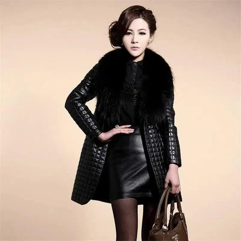 Ladies mid-length faux fur coat-2