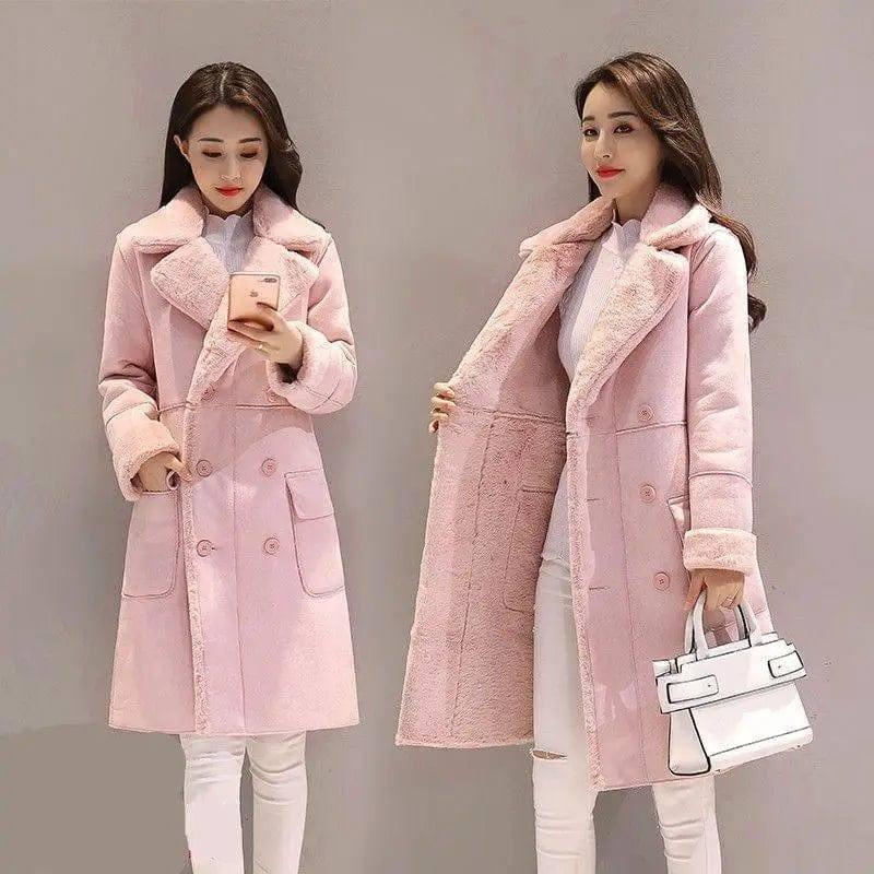 Lamb wool coat women-Pink-8