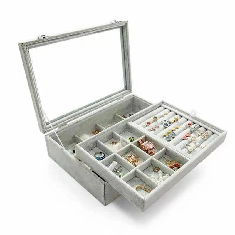 Large Capacity Jewelry Box Double Layer Flannel Box-2