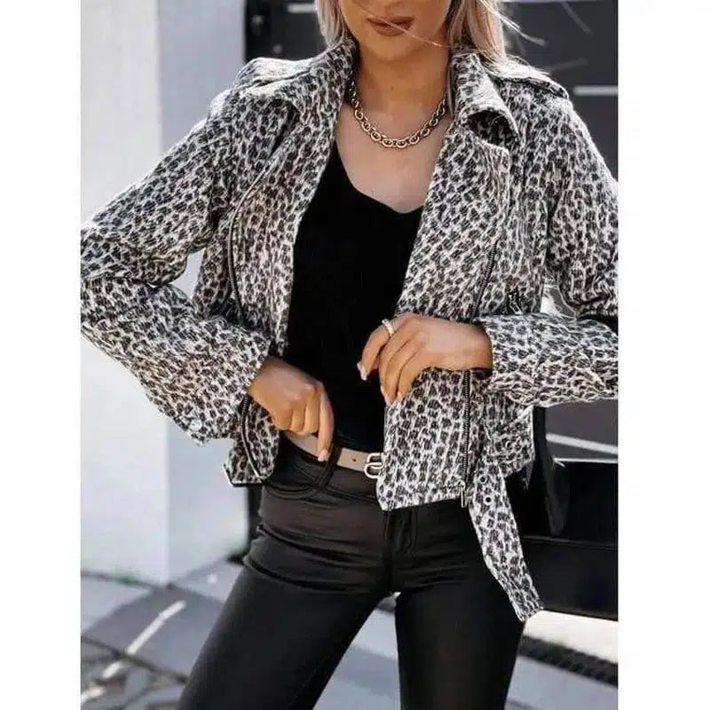 Leopard Print Long Sleeve Short Coat-1