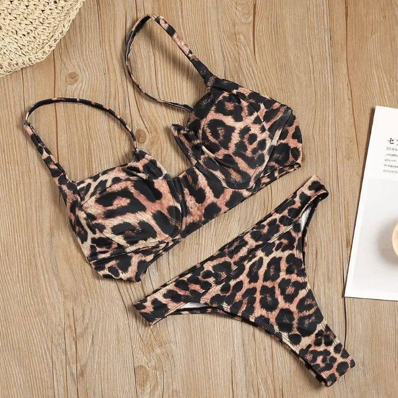 Leopard print steel plate gathers bikini-LeopardPrint-2