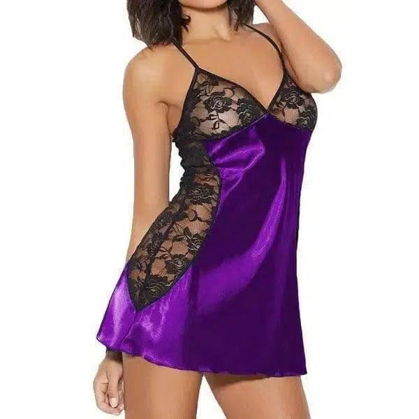 Lingerie Lace Nightdress Pajamas Suspenders One-Piece-Purple-2