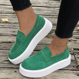 New Loafers Platform Round Toe Slip-on Shoes For Women Outdoor Casual Walking Shoes-Green-3