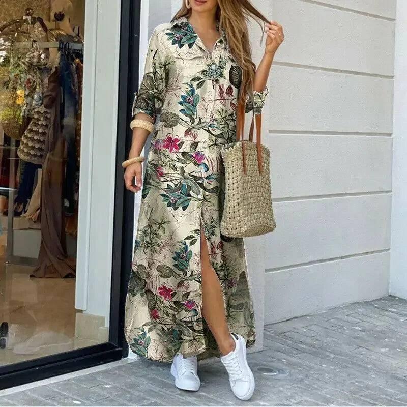 Long Sleeve Boho Maxi Dress - Casual Spring/Autumn Fashion-Green-6