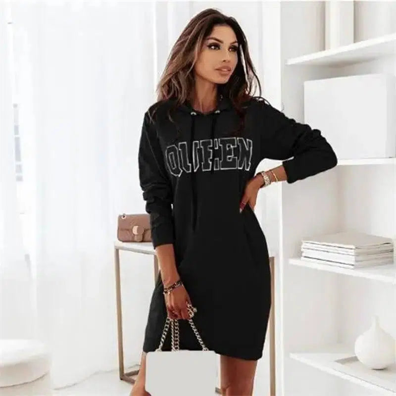 LOVEMI - Lovemi - Long Sleeve Hooded Letter Sports Casual Dress