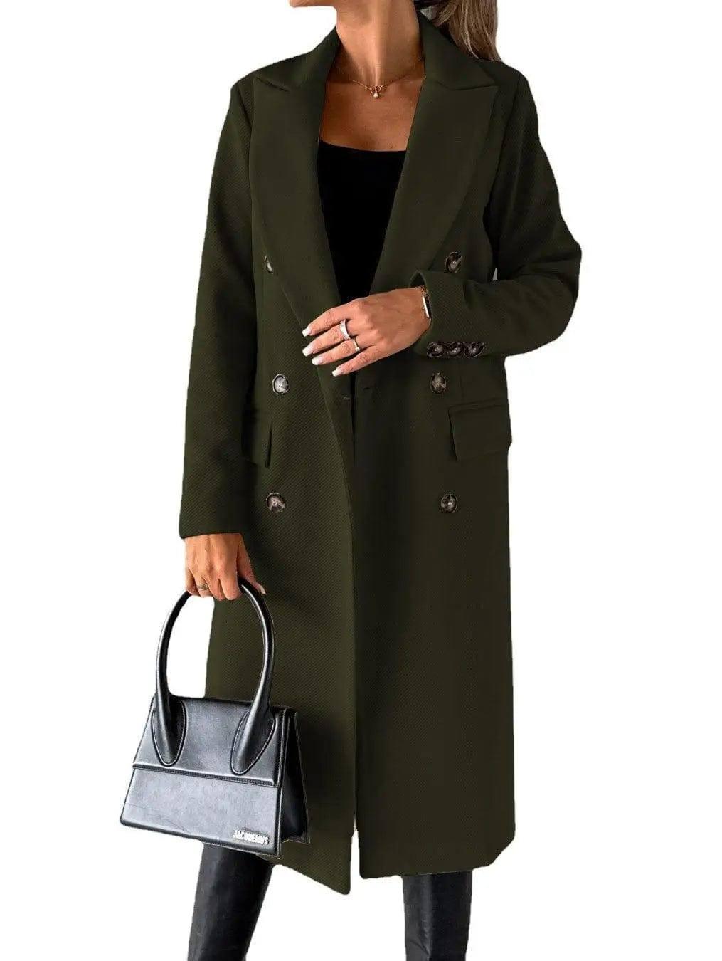 Long Sleeve Lapel Solid Double Breasted Slim Coat Coat-15