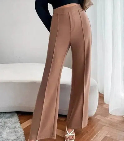 Loose Straight Pants Women High Waist Casual Trousers-Coffee-1