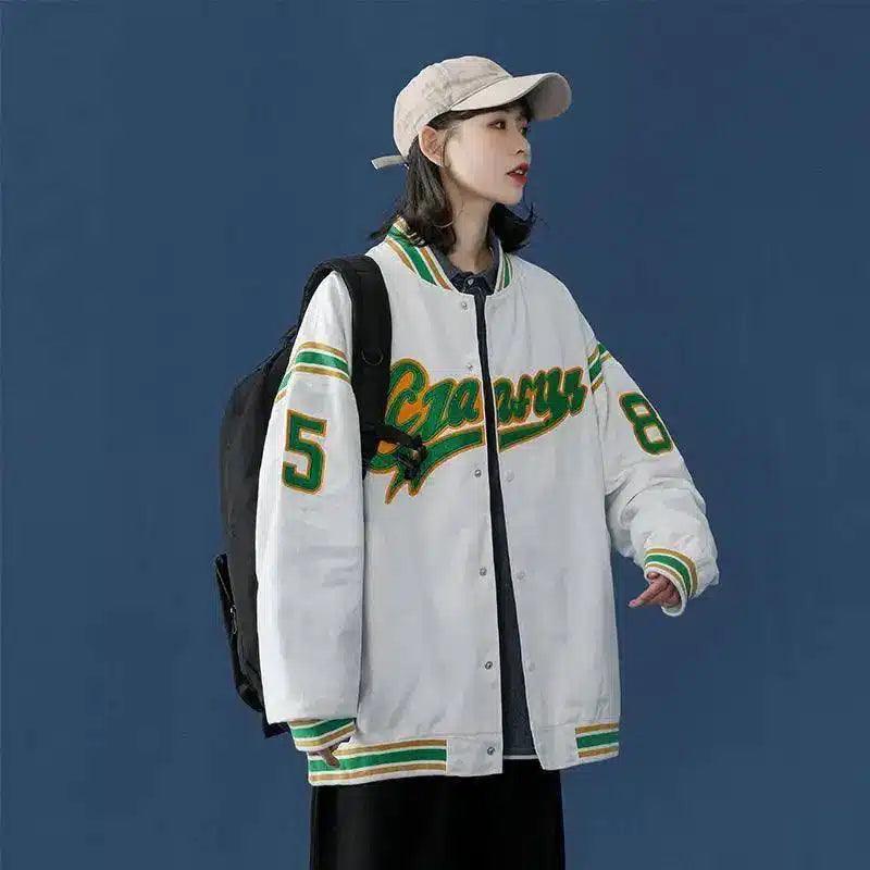 Varsity Baseball Jacket Unisex Casual Fit-White embroidery-1