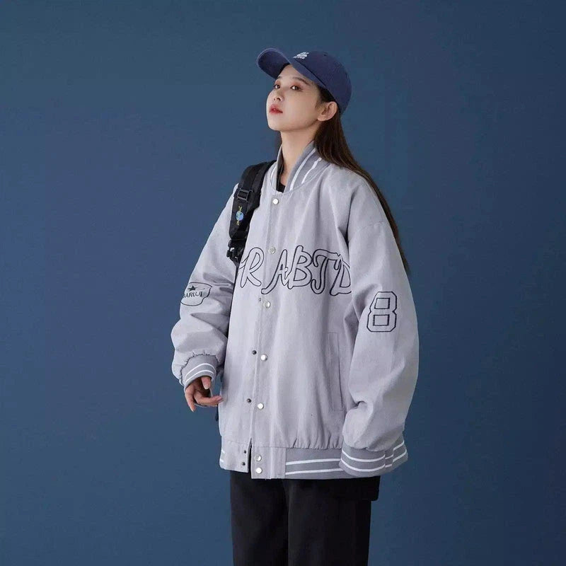 Varsity Baseball Jacket Unisex Casual Fit-Grey-6