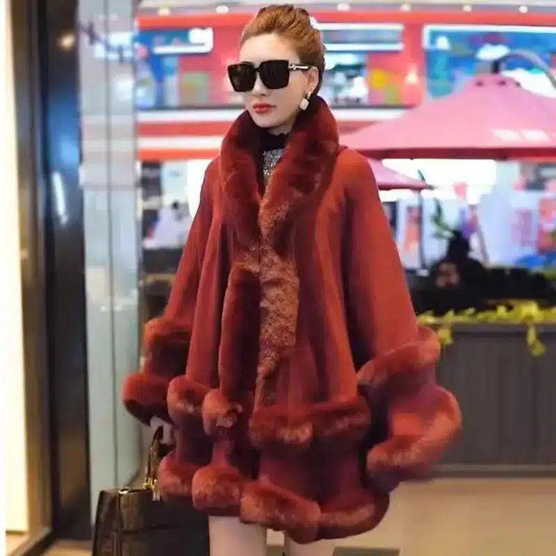 LOVEMI - Lovemi - Autumn And Winter Fox Fur Hooded Cape Cape Ladies