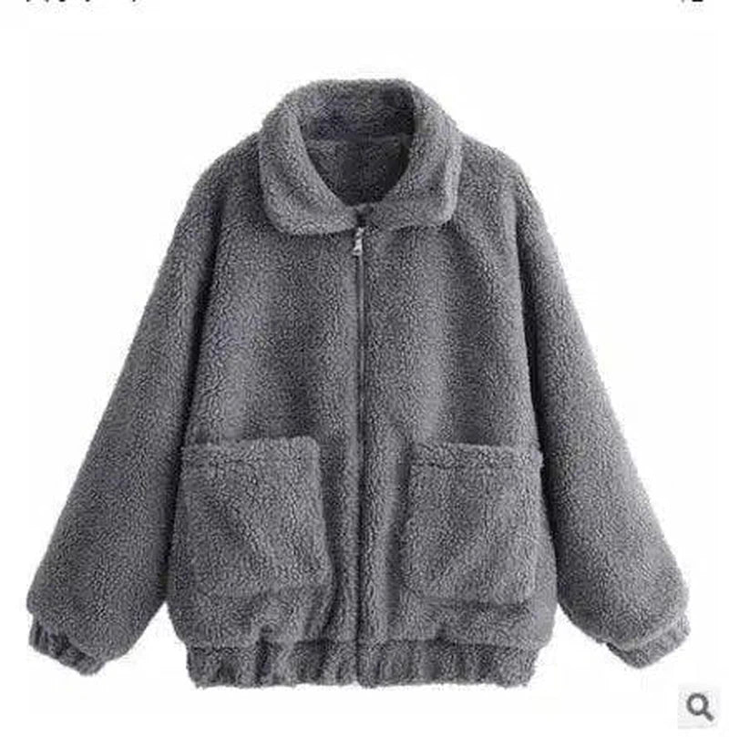 Autumn and winter warm lamb hair pocket cotton coat cotton-Grey-5