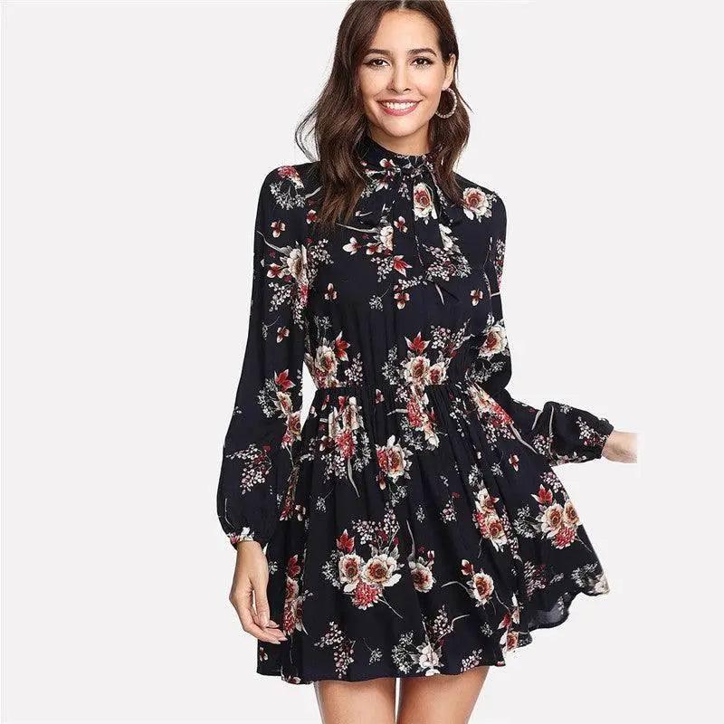 Autumn Floral Women Dresses Multicolor Elegant Long Sleeve-2