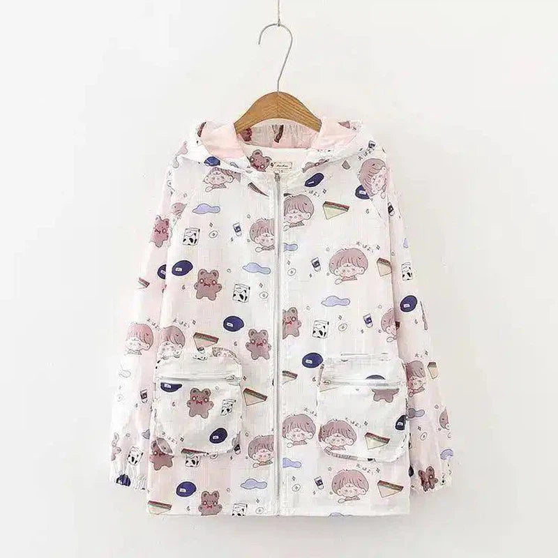 LOVEMI - Lovemi - Big Girl Cute Printed Trench Coat Loose Hooded