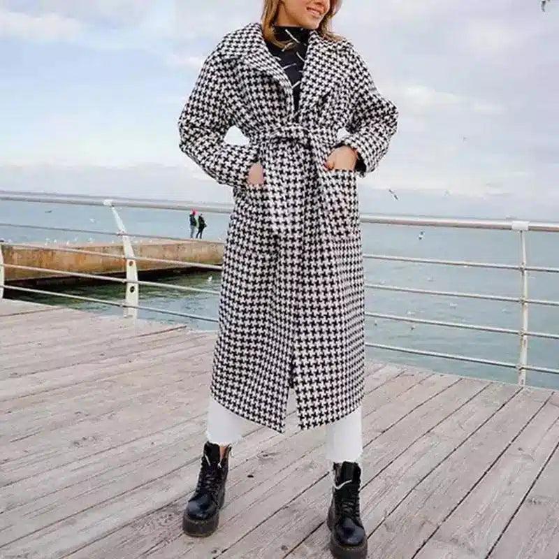 LOVEMI - Lovemi - Black and white plaid wool coat