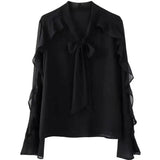 Women's Tie-Neck Sheer Sleeve Blouse-1