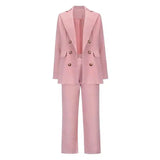 British Style Temperament Double-breasted Straight Trousers-Pink-5