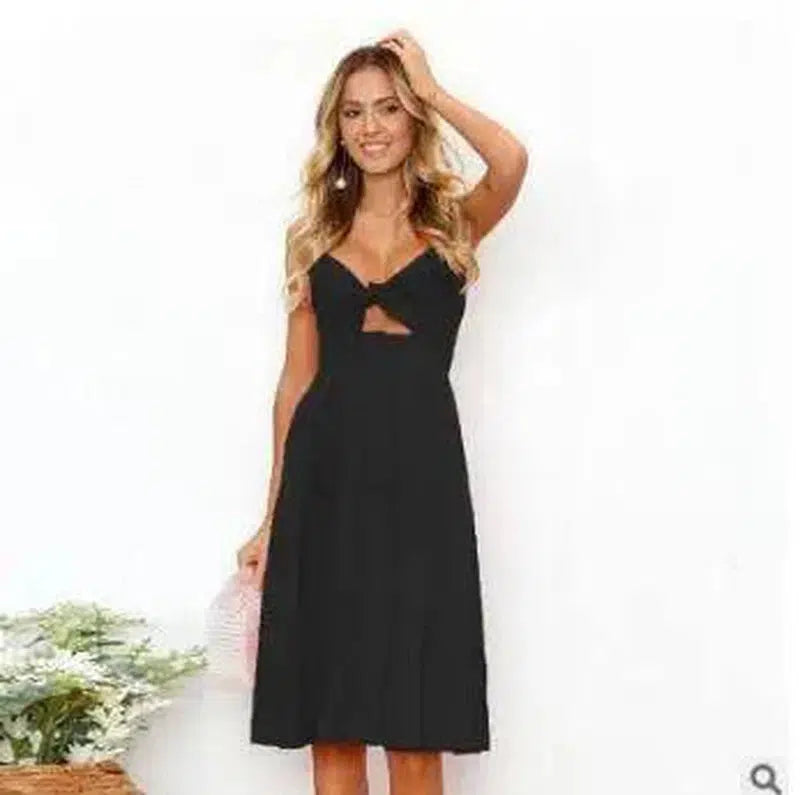 Buttoned Bow Back Strap Dress-3