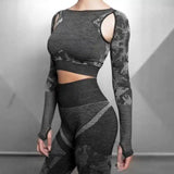 Womens Workout Top and Leggings Set-Grey-2