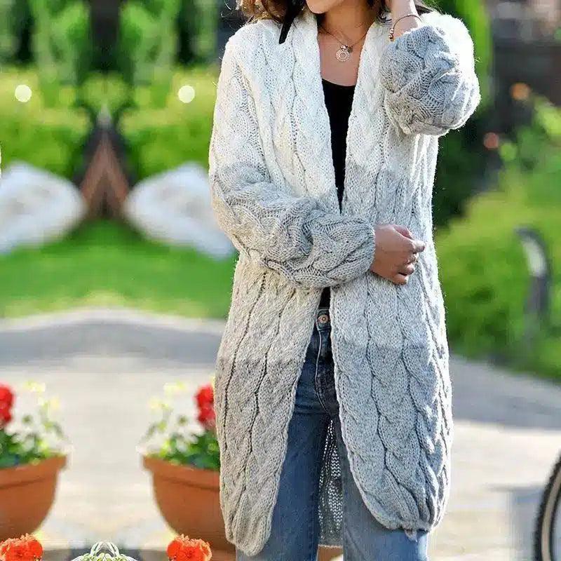 Women's Knit Cardigan Sweater Long Sleeve-Grey-3