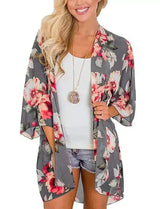 Floral Kimono Cardigan for Women-Grey flower-9