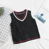 Knit Sleeveless Sweater Vest with Tie Detail-Black-3