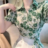 Womens Floral Wrap Blouse with Belt-1