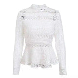 Lace Crochet Turtleneck Sweater Top-White-2