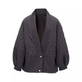 Women's Quilted Button-Up Knit Cardigan-Black-4