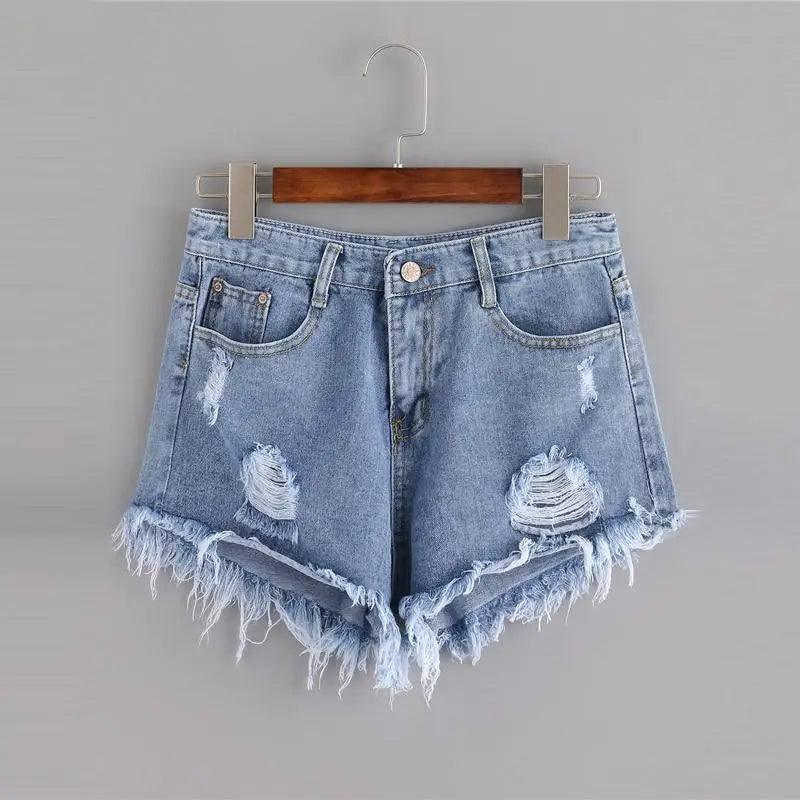 Distressed Tassel Denim Shorts-3