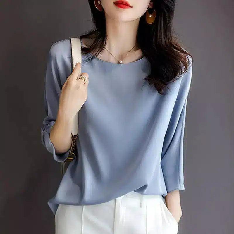 LOVEMI - Lovemi - Double-sided Imitation Silk Shirt Korean Top