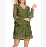 Elegant lace dress summer V-neck large size dress-green-20