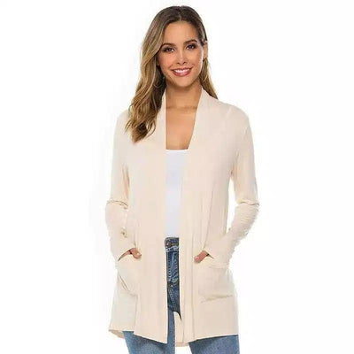 Women's Casual Open Front Cardigan-Beige-1