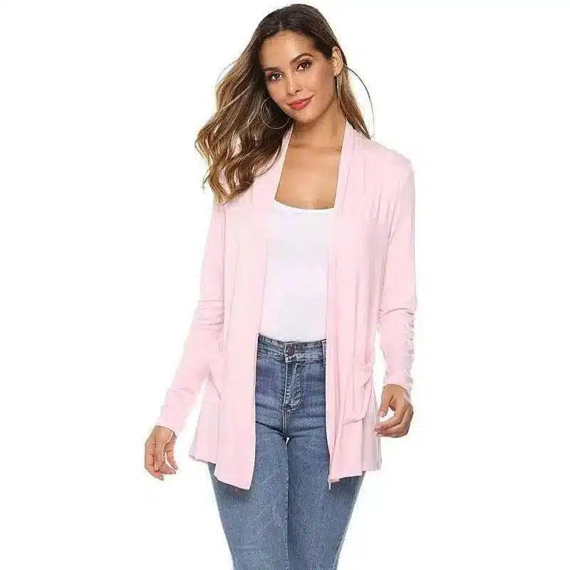 Women's Casual Open Front Cardigan-Pink-3