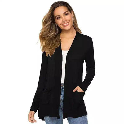 Women's Casual Open Front Cardigan-Black-6