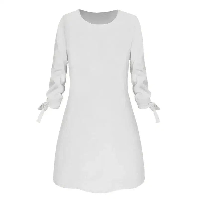 European and American solid color dress casual O-neck dress-White-14