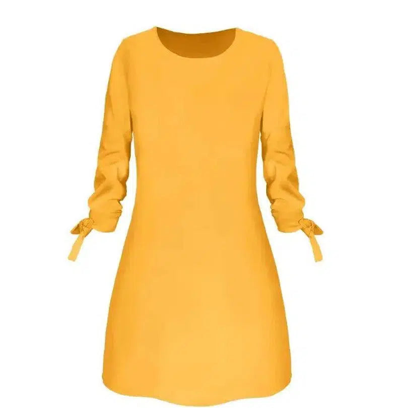 European and American solid color dress casual O-neck dress-Yellow-18