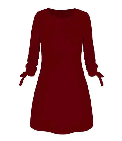 European and American solid color dress casual O-neck dress-Winered-31