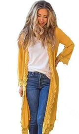 Black Lace Long Cardigan for Effortless Style-Yellow-1