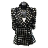 Fashion Small Fragrant Long-sleeved Tweed Plaid Small Suit-Black-2