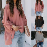 LOVEMI - Lovemi - Fashion Solid Color V-Neck Long-Sleeved Casual