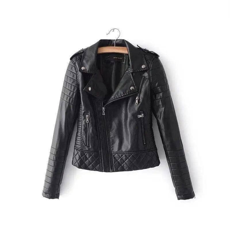 Women's Faux Leather Biker Jacket-black-4