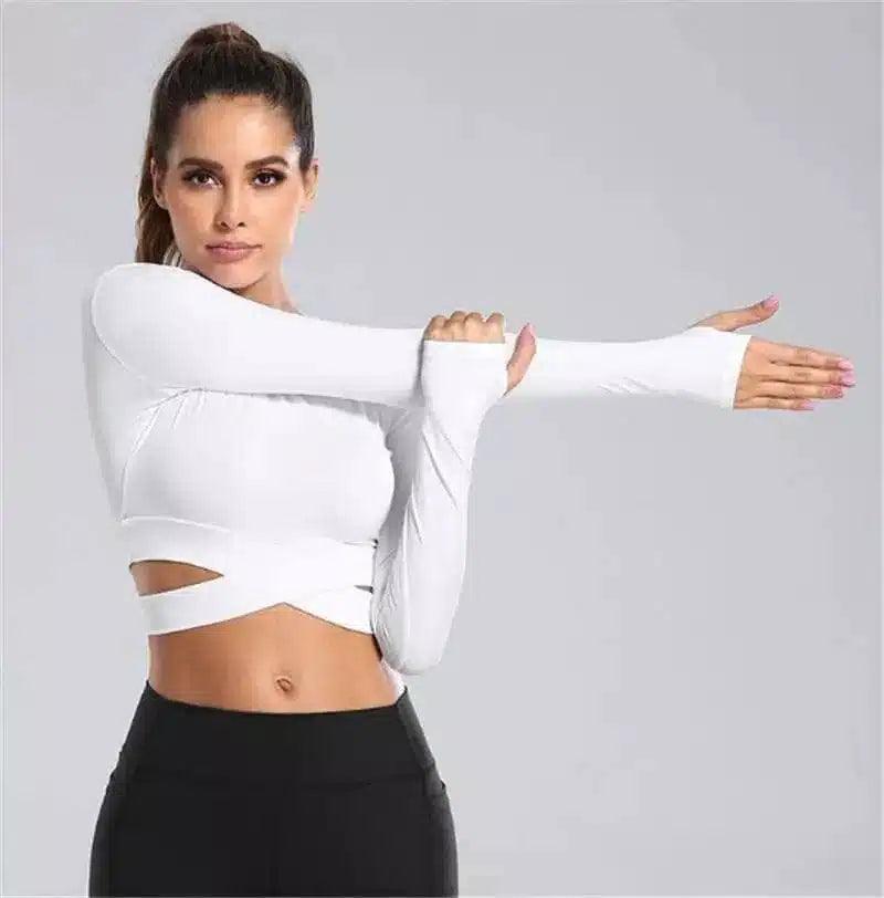 Stylish Cropped T-Shirt for Fitness Yoga Wear-White-2