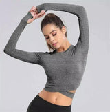 Stylish Cropped T-Shirt for Fitness Yoga Wear-Dark Grey-6