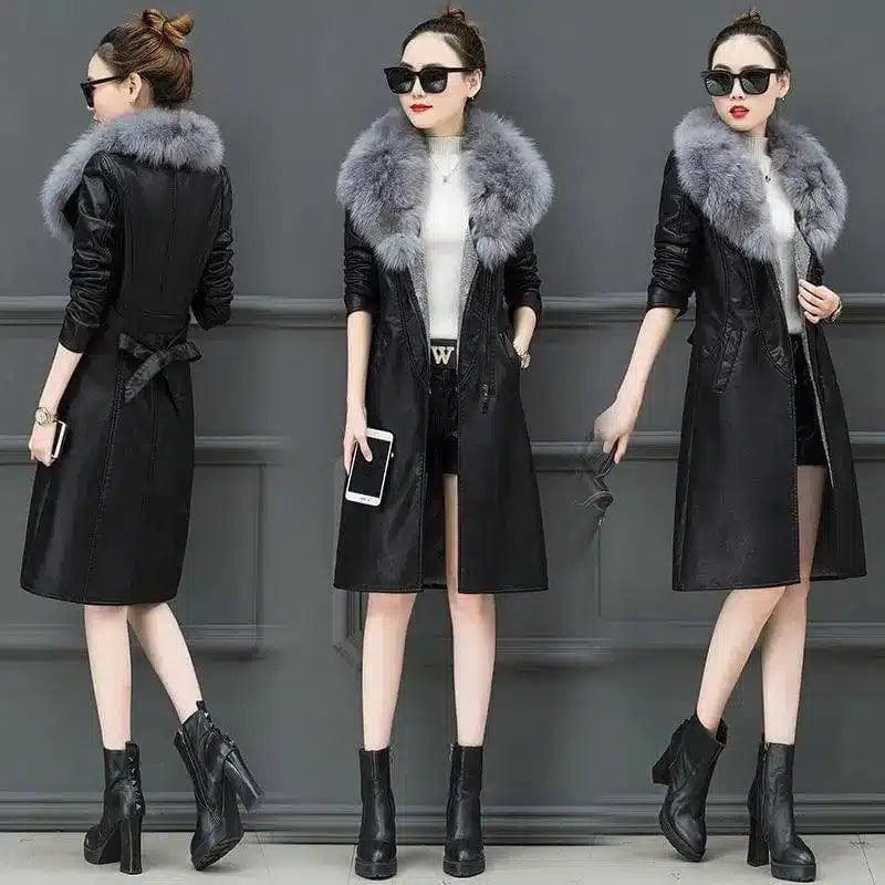 LOVEMI - Lovemi - Fleece leather waist coat with fur collar