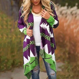 Women's Geometric Knit Cardigan-Purple-1