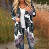 Women's Geometric Knit Cardigan-Green-4