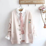 LOVEMI - Lovemi - Girly heart pocket fox embroidery knitted cardigan