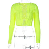 Lace-Up Long Sleeve Cropped Top-1Green-3